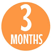 text three months white in orange circle